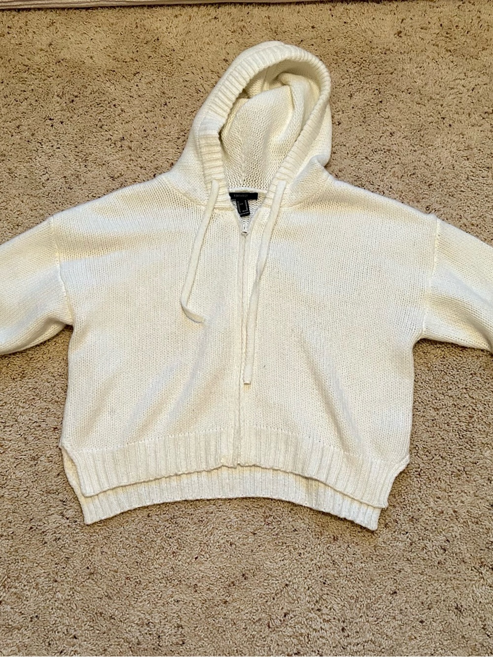 Forever 21 Cream Zip-Up Hoodie Sweater